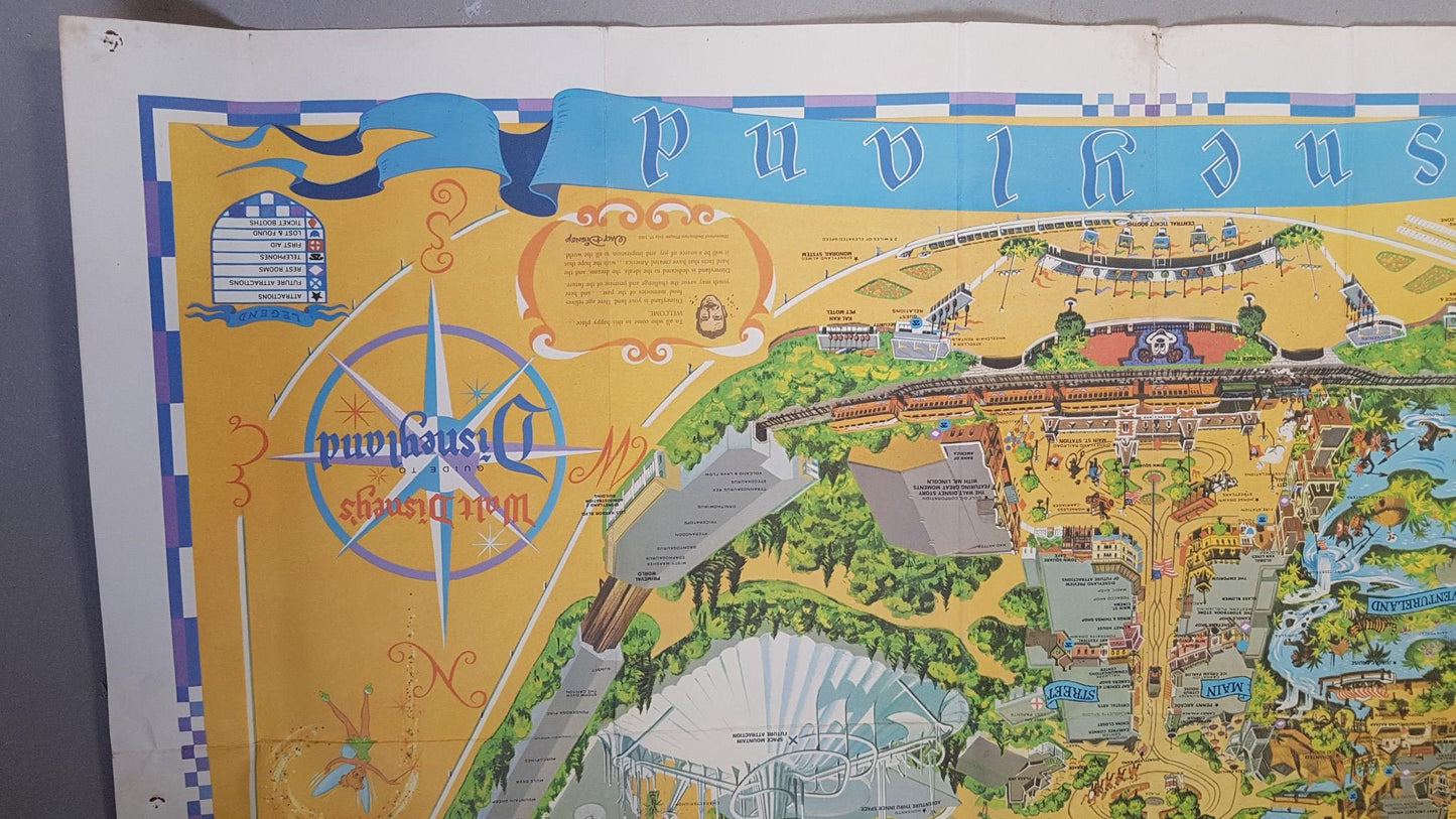 1975 Walt Disney's guide to Disney Land Map Large collectors map 114cm by 76cm