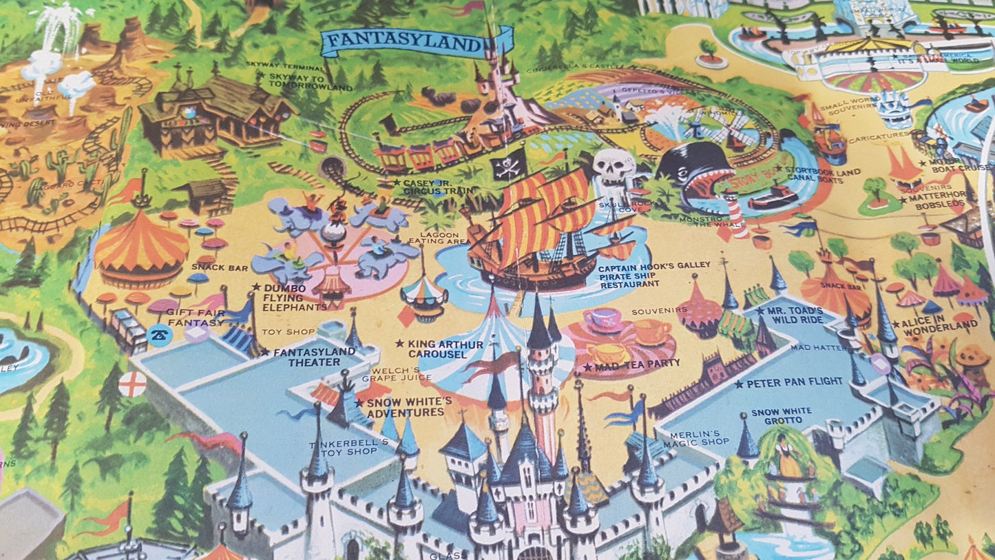 1975 Walt Disney's guide to Disney Land Map Large collectors map 114cm by 76cm