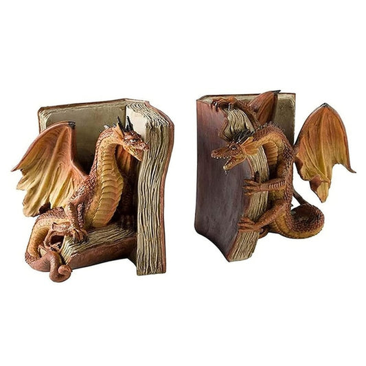 Resin Dragon Sculpture Bookends x2, Book Ends Stopper Accessories