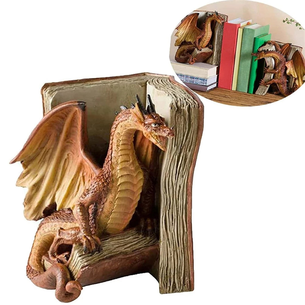 Resin Dragon Sculpture Bookends x2, Book Ends Stopper Accessories