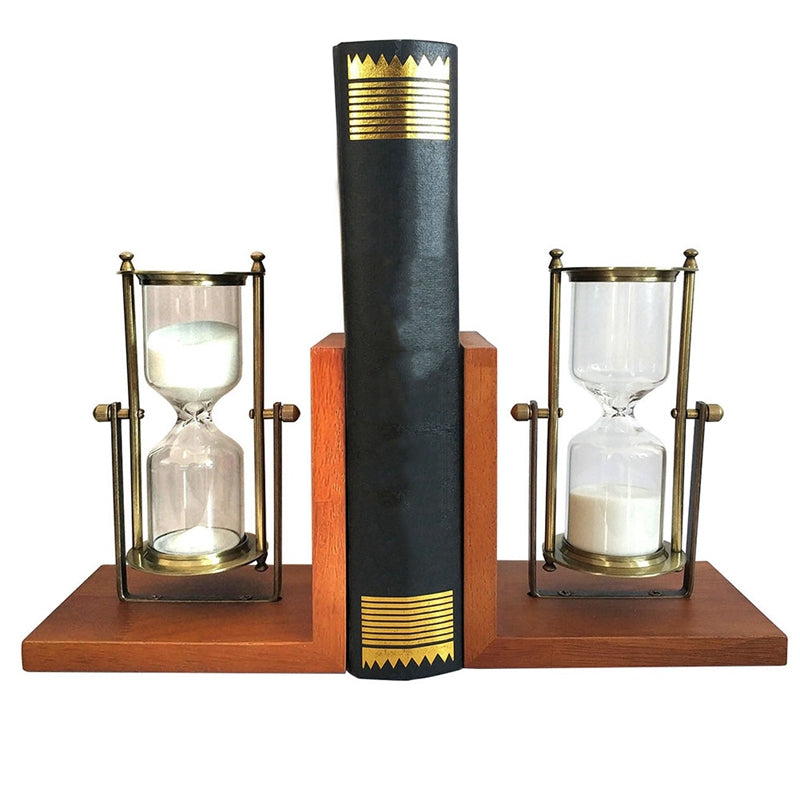 Retro Hourglass Book Standing Decoration Desk Study Hourglass Bookshelf Atmospheric Fashion Wooden Bookend
